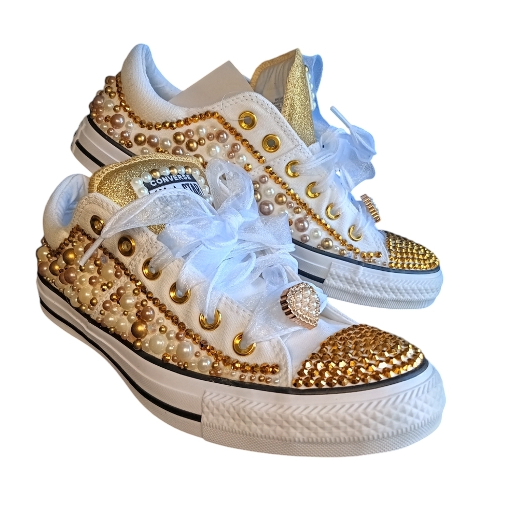 New 🚨Custom All Star Converse White Gold Low Top Madison Size 9